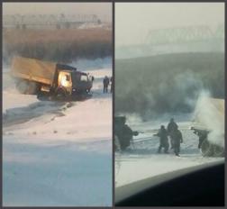 В Бочкарёвке под лёд провалился военный грузовик 