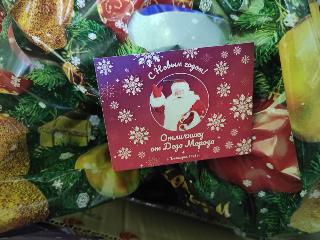 Дед Мороз вручает подарки отличникам Белогорска